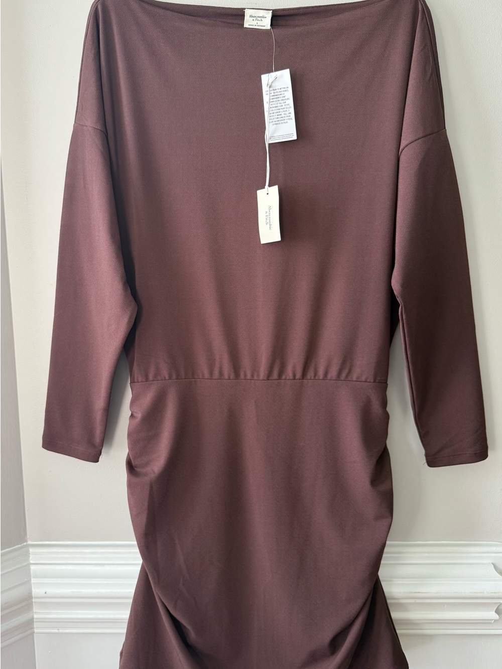 Abercrombie & Fitch Long-Sleeve Boatneck Brown Dress Size Small
